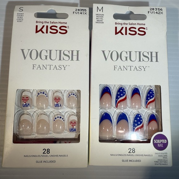 Kiss Other - 2 x KISS Voguish Fantasy Patriotic Glue-On Summer Nails, Stars 28 Pcs Each
